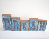 DREAM Blue & Purple Inspirational Home Decor Blocks