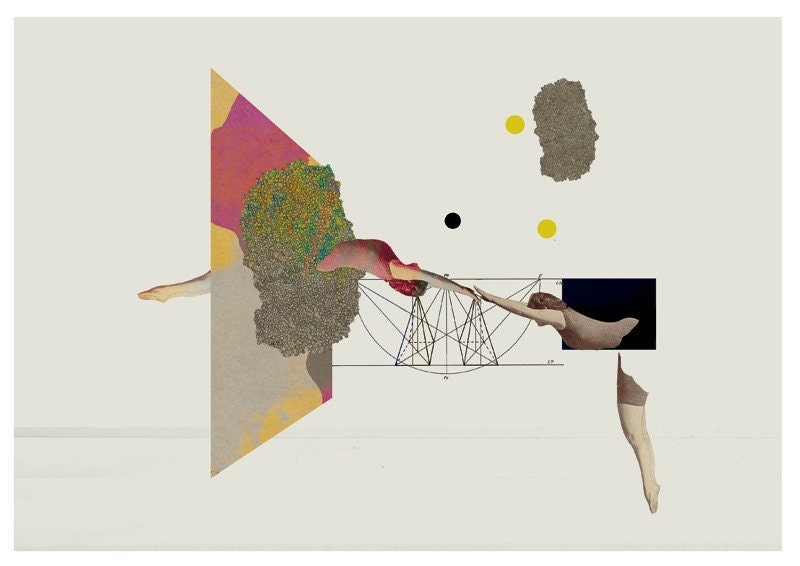 The flying exercise III - art print- mixed media digital collage