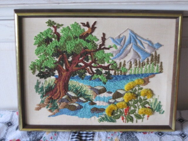 Mountain Scene Crewel Needle Work Very Detailed Open to Offers