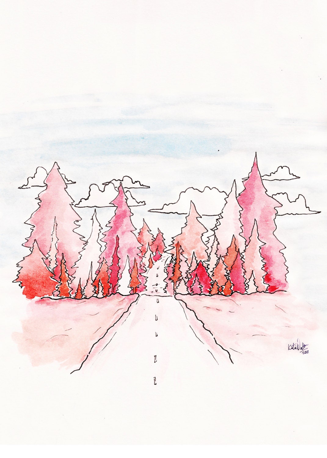Strawberry Woodland  -  8x10 watercolor print