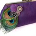 Purple Peacock Themed Feather Bridal Evening Clutch