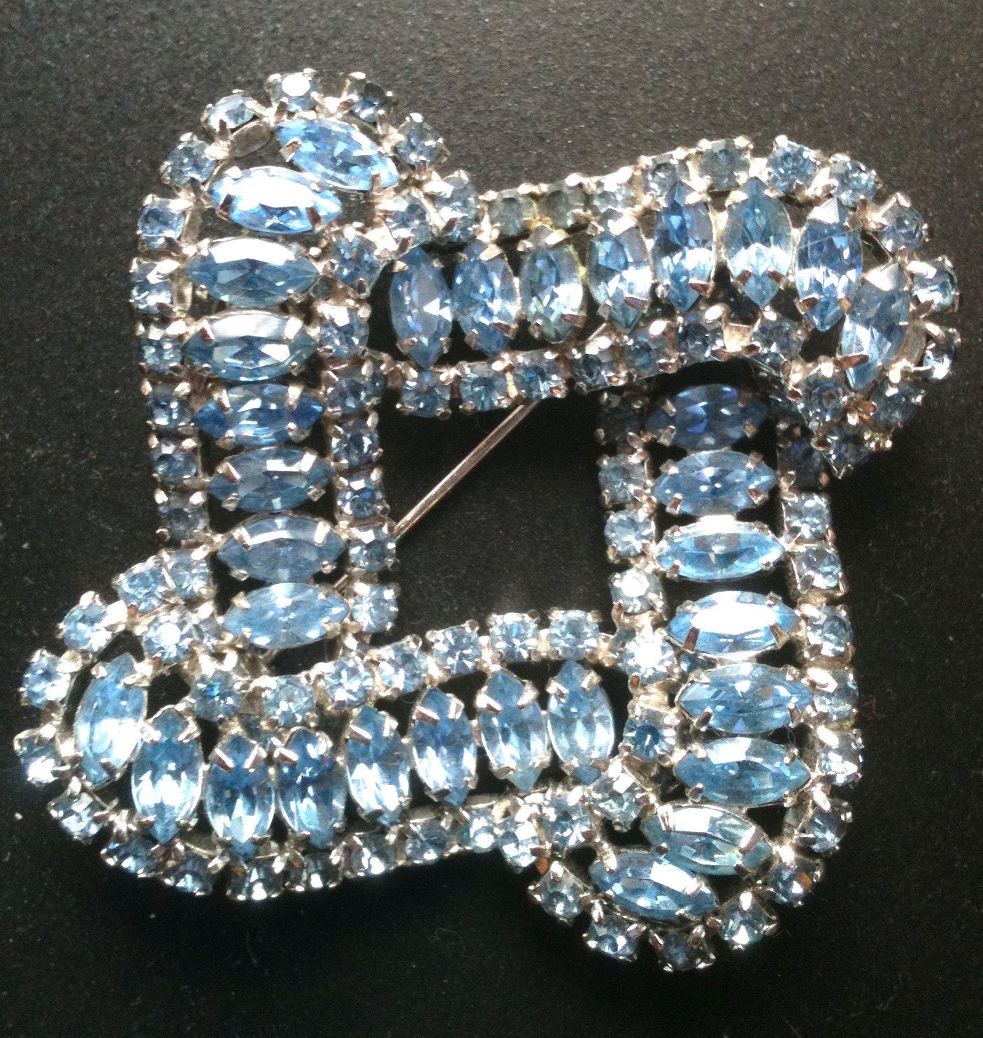 Vintage Kramer Brooch Set, Aqua Marine Blue Marquise Shape Stones Kramer of New York