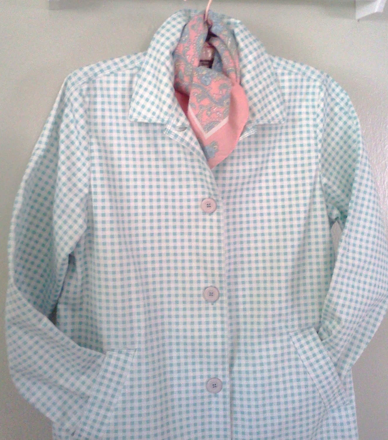 Vintage Women's Coat L.L.Bean Blue Gingham Coat Size Medium