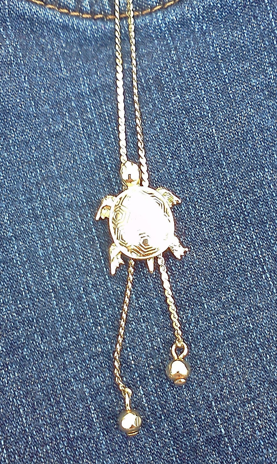 Vintage Turtle Necklace Bolo Lariat Avon Goldtone 1980s