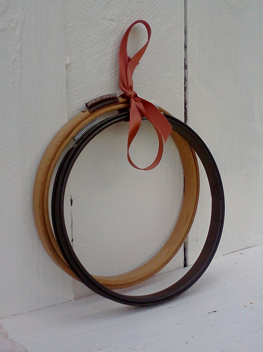 Vintage Embroidery Hoops Metal and Wood 2 hoops