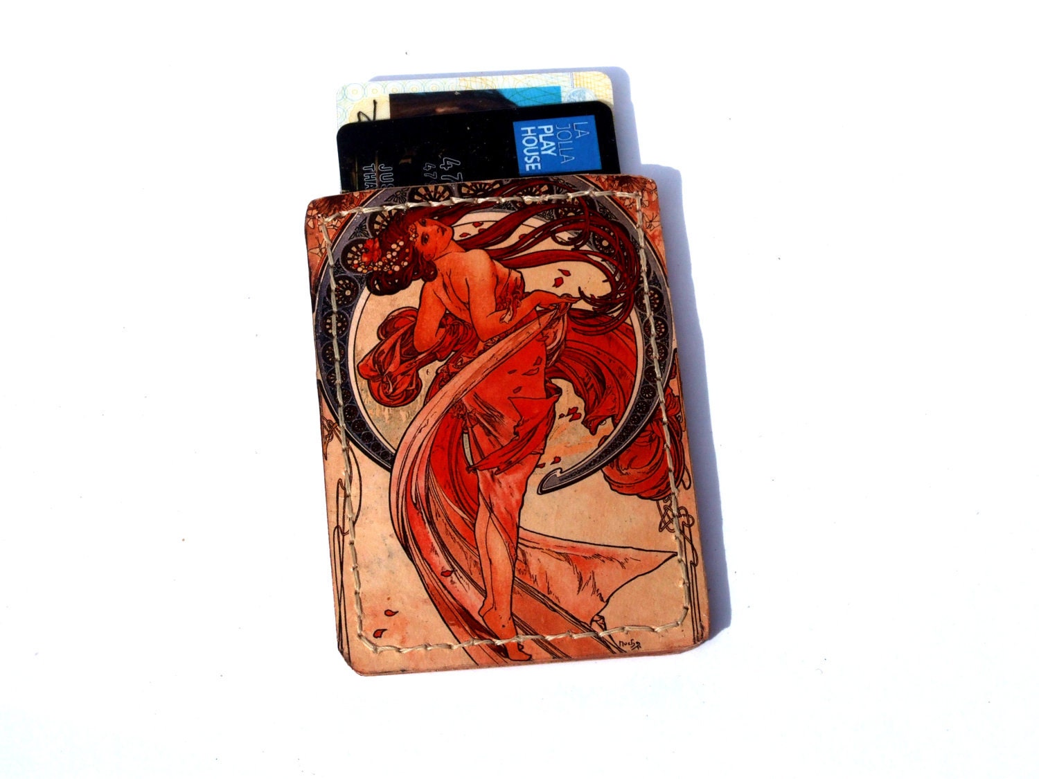 Printed Leather card case, business card holder, metro card holder, bus pass case, id case