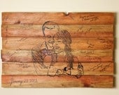 Private Listing - Kate, Custom Portrait Sketch Wedding Guestbook on Wood Slat Canvas