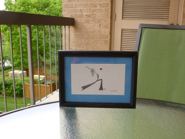 Love Yoga - Cute Framed Original Pencil Drawing - Crescent Moon