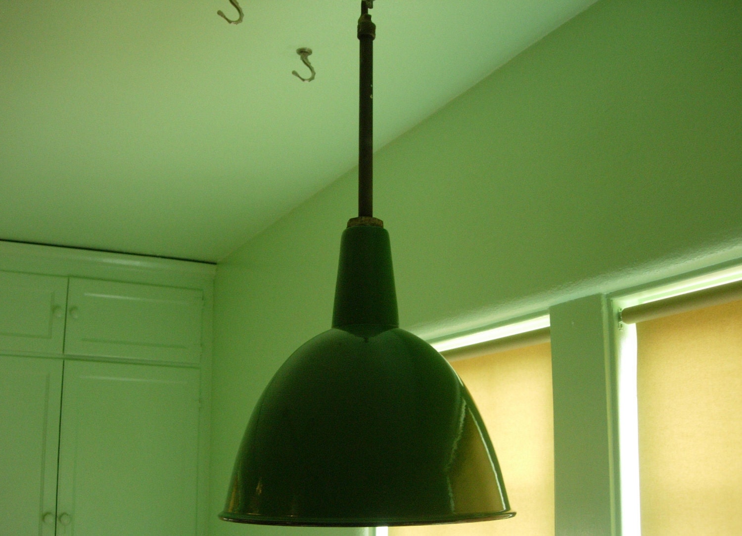 VINTAGE INDUSTRIAL LIGHT - Original ca. 1930 Porcelain Enamel Warehouse Pendant 16" H x 16" D