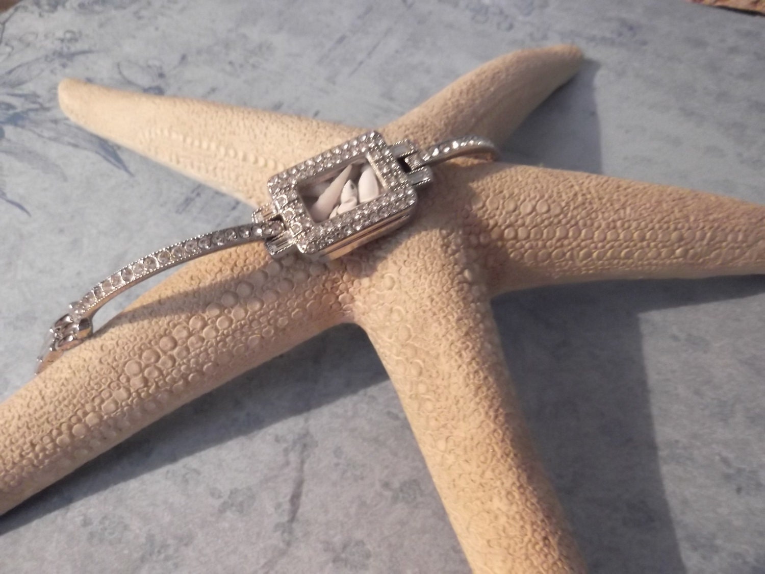 bling bling sea shell bracelet. Watch bracelet, OOAK seashell jewelry. rhinestone bling.