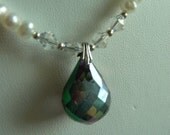 Cultured Freshwater Pearl Swarovski Crystal Irridescent Crystal Drop Bridesmaid Choker by LahDeeDaw on Etsy
