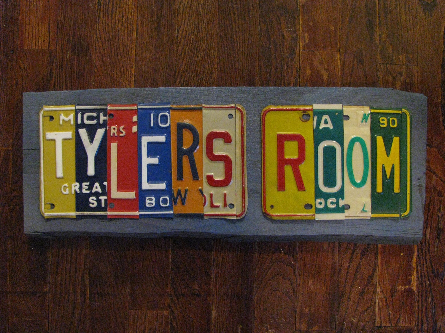 Made to Order KIDS ROOM SIGN from real license plates- You Design - Vintage License Plates Hand Cut