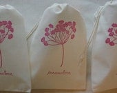 10 Wedding Favor Gift Bags - Pink Wild Flower First Comes Love Organic Muslin Cotton Bags 5x7
