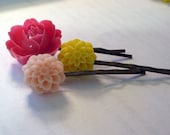 Bobby Hair Pins resin flower dahlia rose (set of 3)
