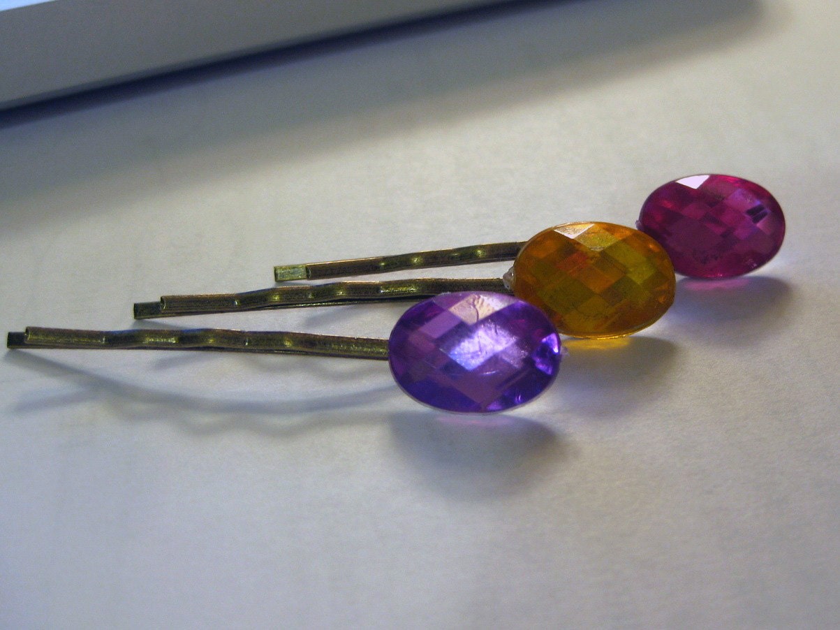 Bobby Hair Pins rhinestone oval gem (set of 3)