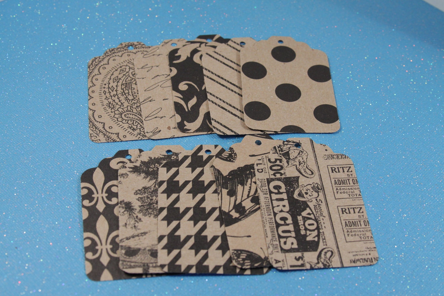 1.50 SALE Set of 20 Patterned Kraft Cardstock Tags (no strings attached)
