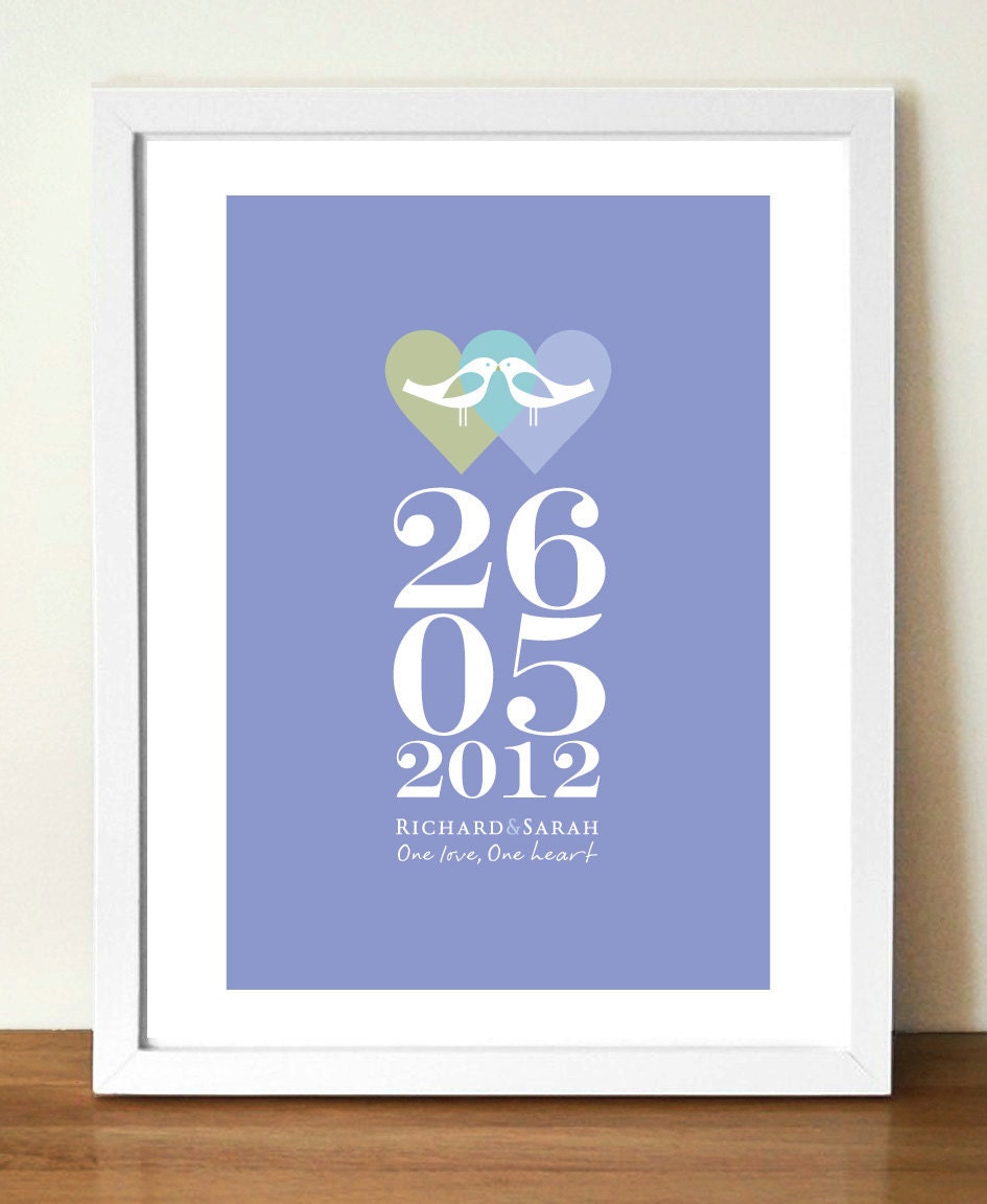 Wedding Date Lovebirds Custom Print, 11 x 17in (A3) artists giclee print