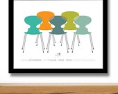 Mid century modern poster print, Arne Jacobsen Ant chairs, 11 x 17 (A3) giclée print