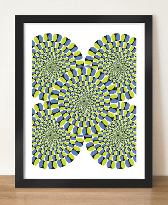 Magic moving wheels, optical illusion poster print, 11 x 17in (A3)