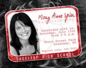 Printable Graduation Party Invitation - 4x5 Postcard - Chalkboard and ID - Modern, Teen, Photo, Casual - Your School Colors