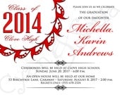 Printable Graduation Announcement Party Invitation - 4x5 Postcard - Vine Ring - Modern, Teen, Formal - Your School Colors