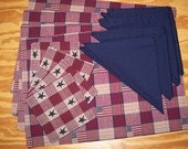 Home Decor Holiday Fourth of July 4th Tablescape Decoration Placemat Napkin Coaster Red, White, and Blue Handmade Set of 4