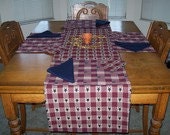 Holiday Summer July 4th Party Handmade Reversible Table Runner Antique Red, White, and Blue