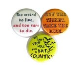 Fear and Loathing in Las Vegas Pinback Button Set Hunter S Thompson Movie Book Quotes Bat Country
