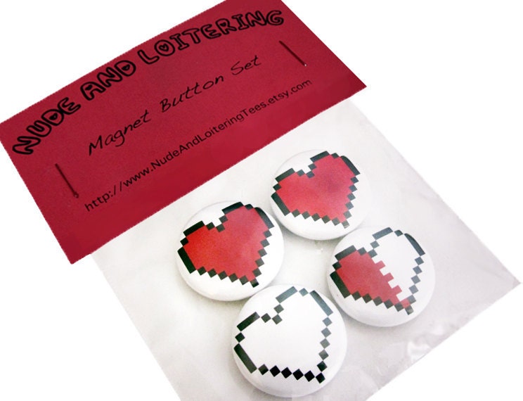 Pixel Heart Magnet Set Decoration 8 bit Zelda Geek Love