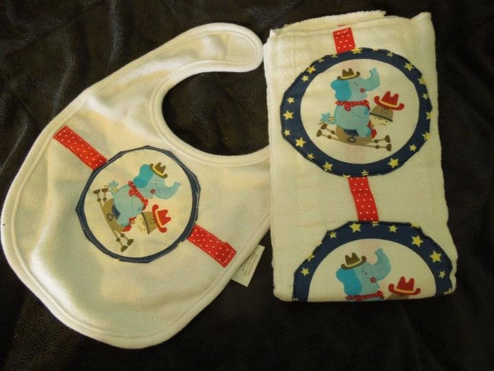 cowboy burp cloth and bib