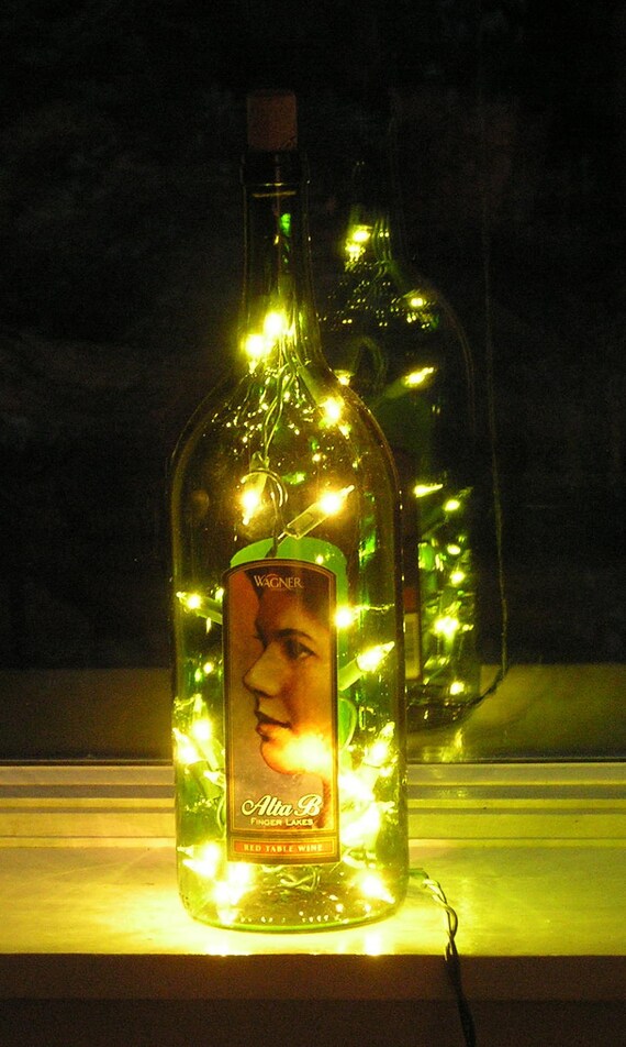 Download Green Wine Bottle Light with white lights by vtbrownjs on Etsy Yellowimages Mockups