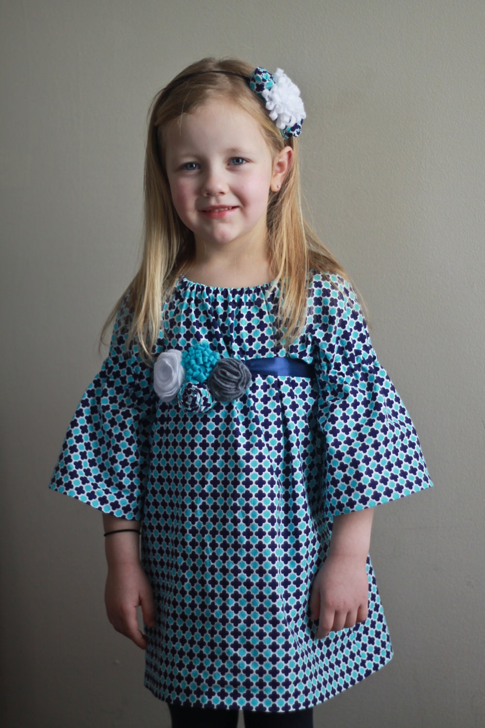 Little Girl Peasant Tunic or Dress, 3/4 Length Sleeves Custom Boutique Made to Order 12 Months, 18 Months, 2T, 3T, 4T 2 3 4