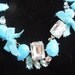 Vintage Necklace and Earrings Set.  Silver Tone, Large Blue Rhinestones, Blue Beads, Blue Ribbons