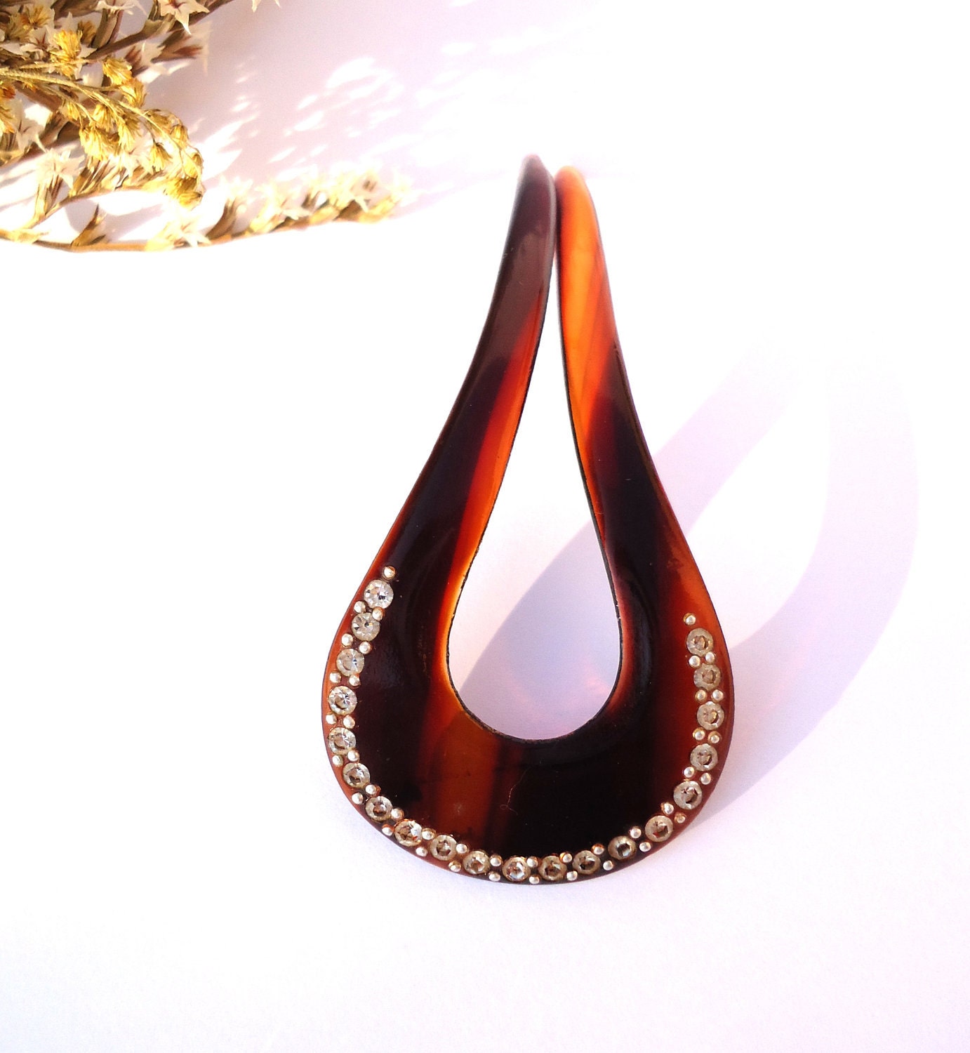 Brown Hair Pin  with Strass Vintage Chic