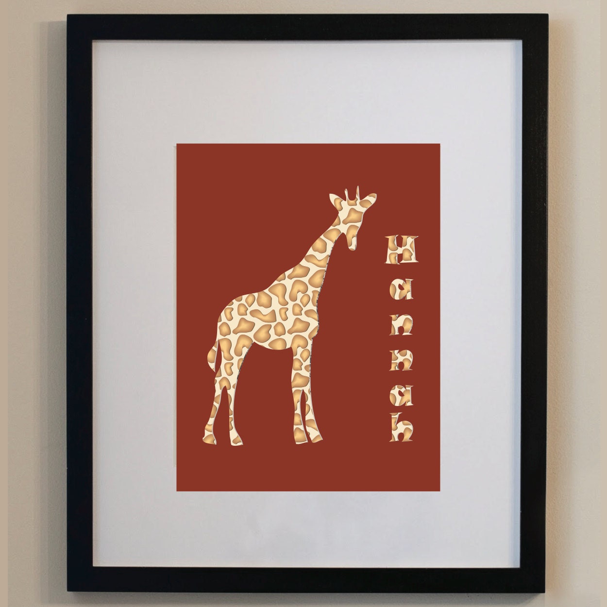 Personalized children art Giraffe Print  nursery art. 8x10 safari artwork, jungle art, animal for kids rooms in red