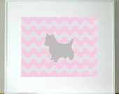 Yorkie Silhouette Dog Print 5 x 7 Yorkshire Terrier art pink