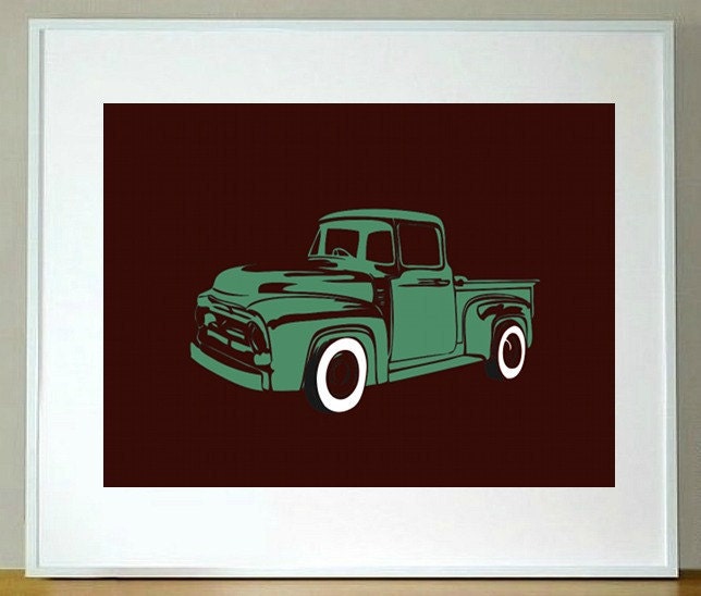Personalized Children's Vintage White Truck Print 5 x 7. baby boy nursery wall art