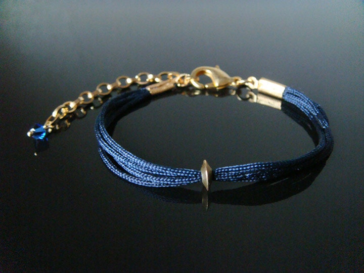 The Gable Collection Bracelet No.12 - Brass Gold Crystal Blue String Friendship