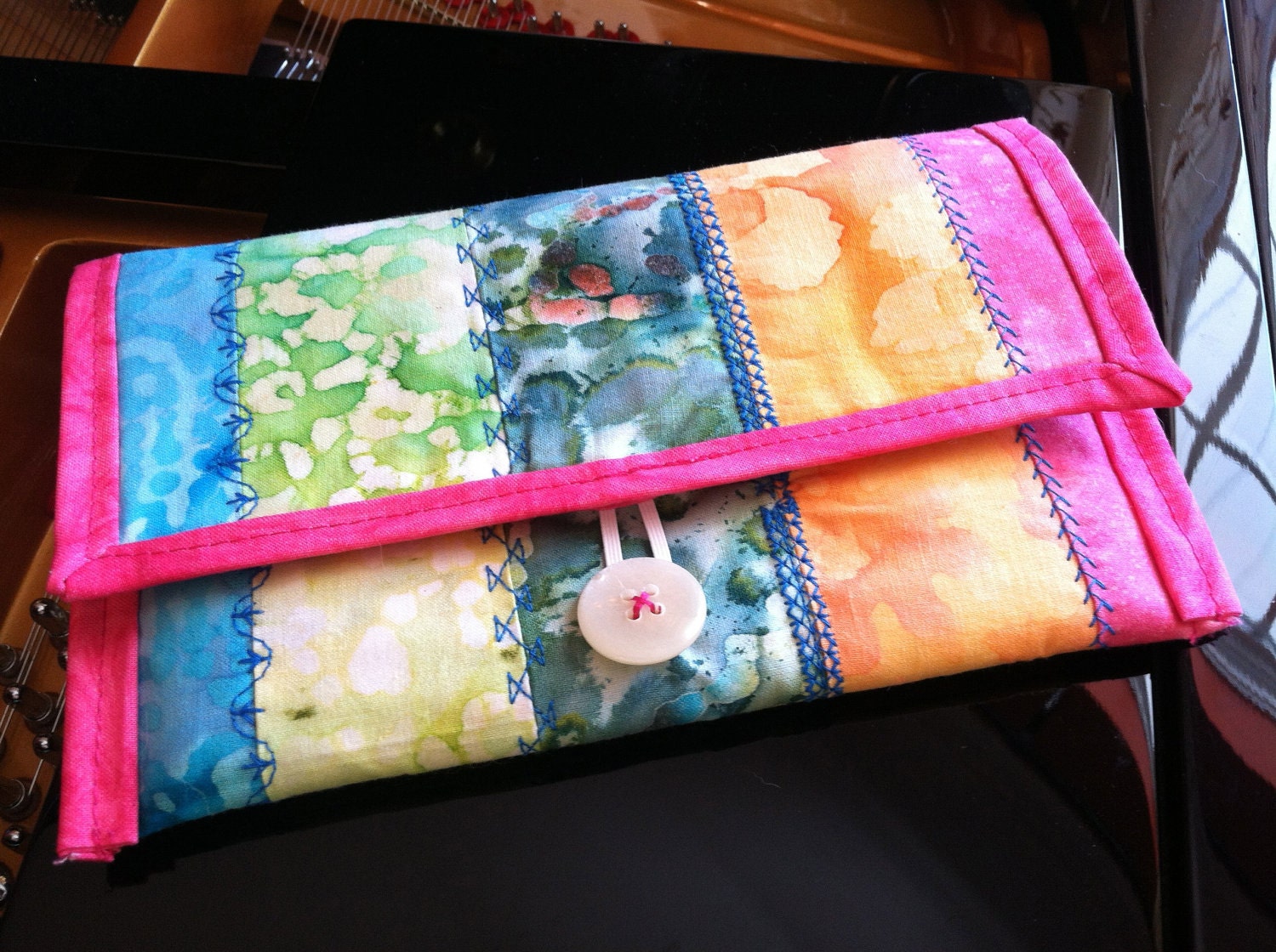 Kindle Cover -OOAK Handmade Quilted Cotton - Rainbow Batik
