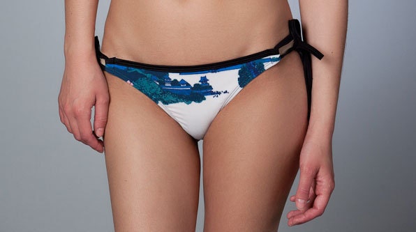 FREE SHIPPING WORLDWIDE String Bikini Bottom  "Lake Suwa in the Shinano province"