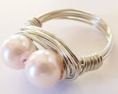 Pink Pearl Silver Wire Wrapped Ring - handmade jewelry, gifts under 20, custom jewelry, wire wrapped jewelry