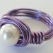 Girls White Pearl Purple Wire Wrapped Ring - wire wrap jewelry, gifts under 10, custom sizes up to 5, handmade, tween