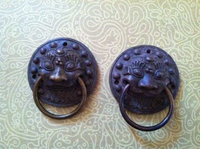 Antique India Two Makara Dragon Serpent Drawer Pulls Tribal Art Goodluck