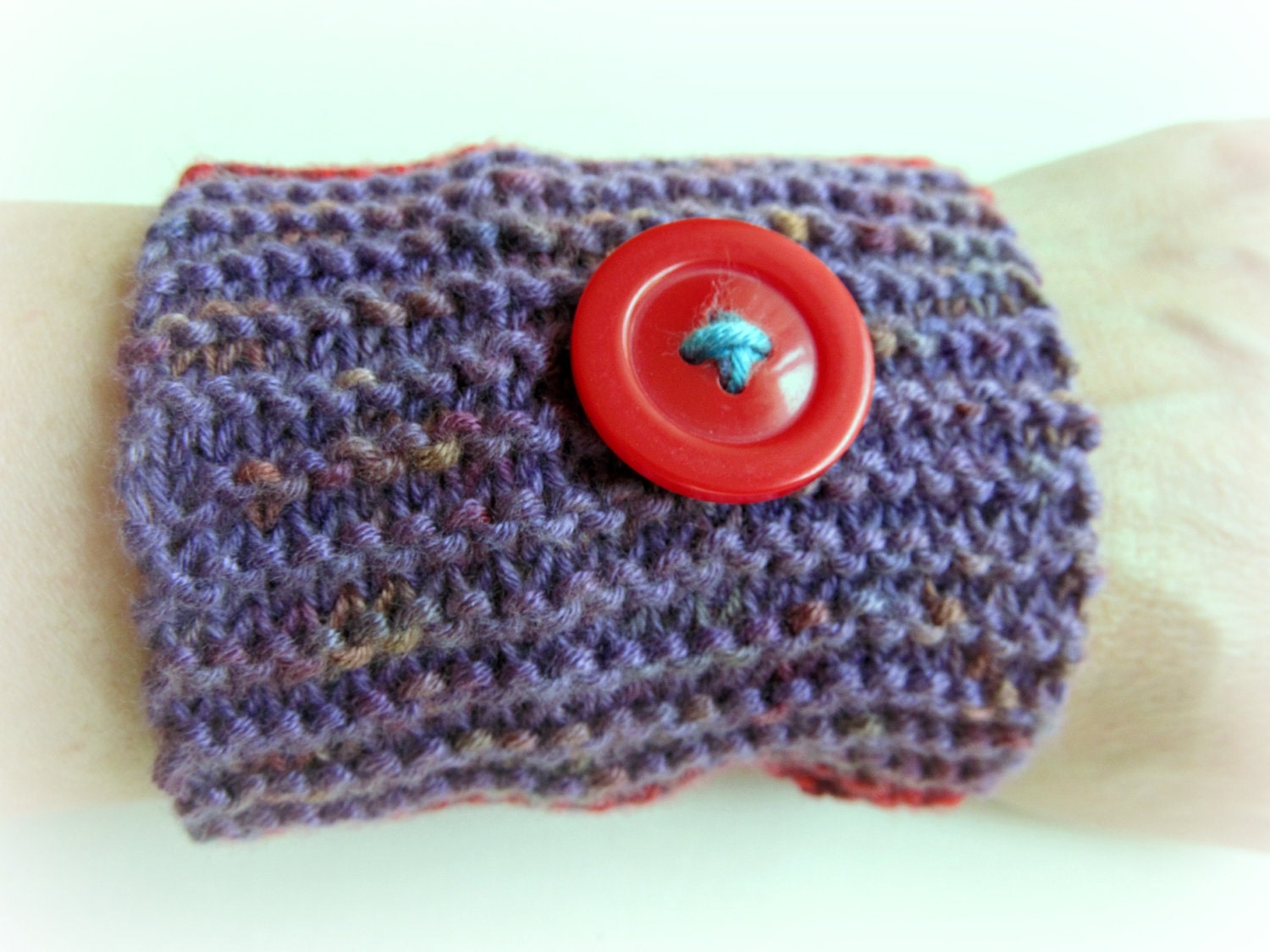 Wide Knit Cuff with Red Button