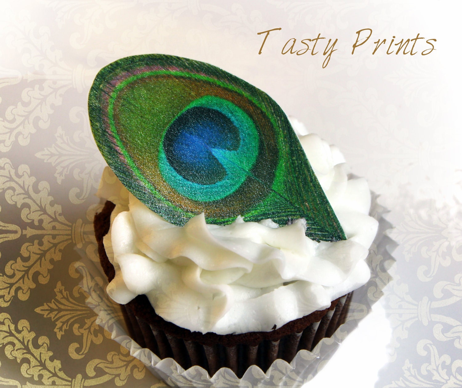 12 EDIBLE Shimmer Peacock feathers - Classic - For cupcakes, cakes, wedding cakes, cookies and other desserts Il_570xn