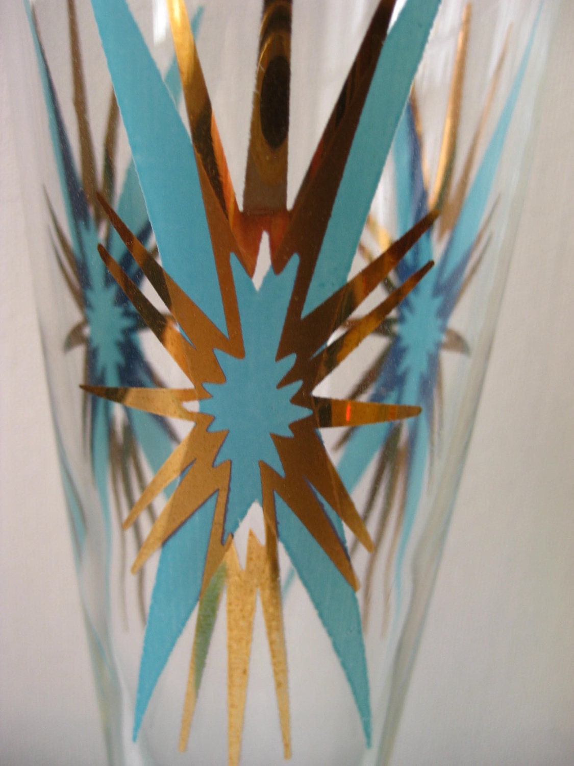 8 Vintage pilsner beer glasses turquoise aqua and gold excellent condition