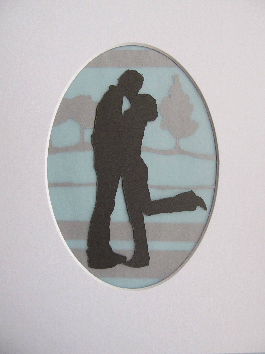 Sweethearts Custom Silhouette Portrait Papercut with Layered and Solid Background 11x14