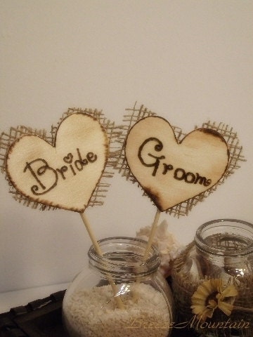 Wood Wedding Cake Toppers Rustic Chic Wedding Hearts I DO,ME TOO or Bride and Groom