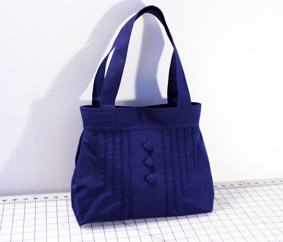 Pintuck Purse with Buttons in Navy Blue
