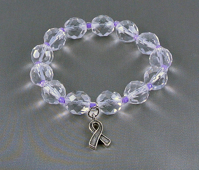 Epilepsy Awareness Bracelet, Stretch Bracelet with Hope Ribbon Charm, with Donation